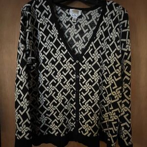 Talbots Black and Cream Geometric Cardigan